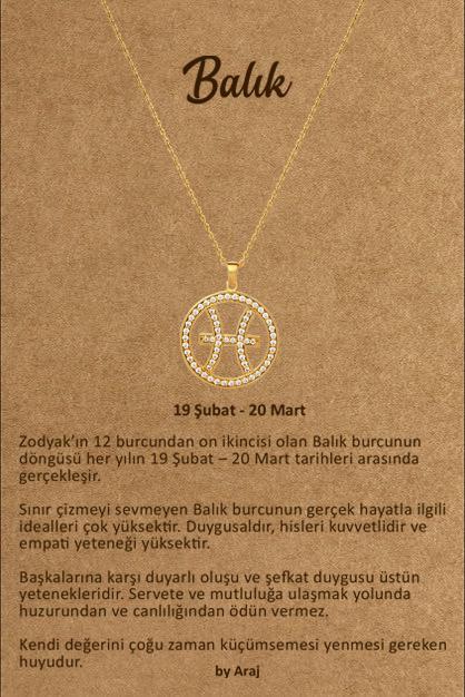 14 AYAR ALTIN PIRLANTALI ZODIAC BALIK BURCU KOLYE SEMBOLÜ TAŞLI