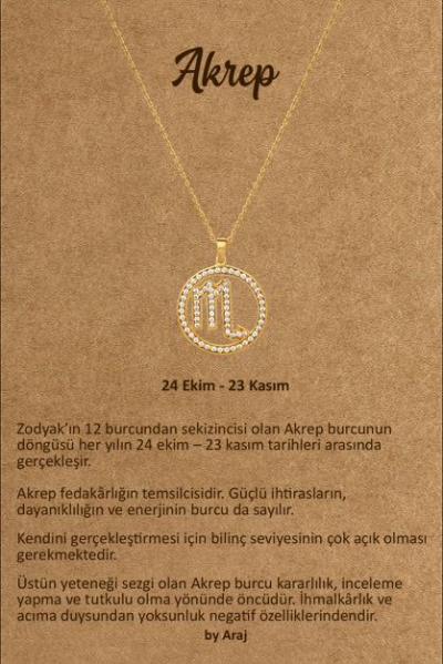 14 AYAR ALTIN SWAROVSKİ TAŞLI ZODIAC AKREP BURCU KOLYE İÇ SEMBOLÜ TAŞLI